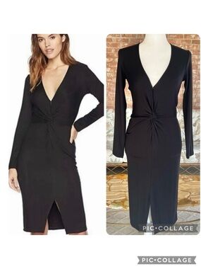 Cupcakes and Cashmere Janette Dress Midi Black Twist Front Knit Long Sleeve XS